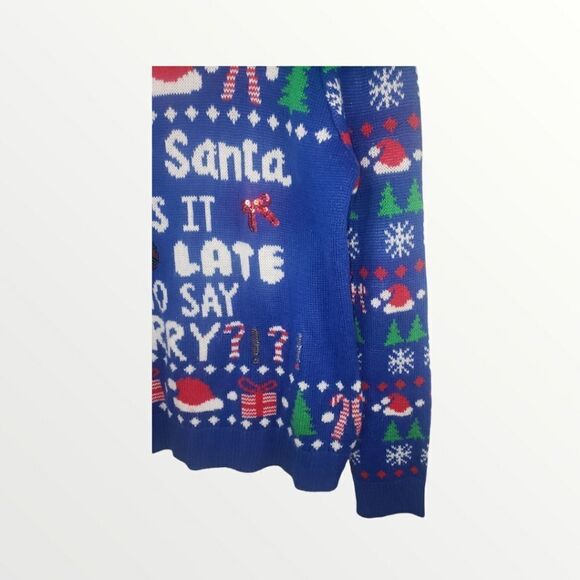 Dear Santa is it too late to say sorry holiday ugly Christmas sweater L - Picture 6 of 7